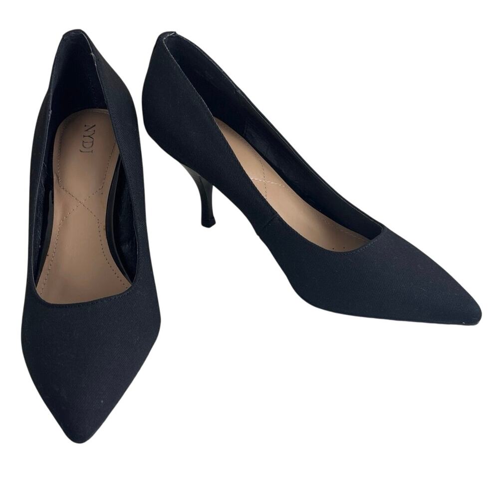 NYDJ Evie Black Fabric Pointed Toe Pumps Heels Size 9M NWOT